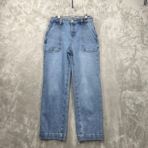 Princess Polly Jeans Women's 8 Blue Utility/Patch Pocket Wide Leg Wide Hem